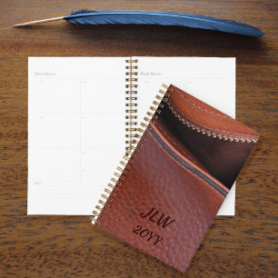 Agenda Cuero falso marrón sin zipped con Iniciales