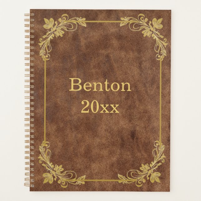 Agenda Cuero gastado con marco dorado (Anverso)