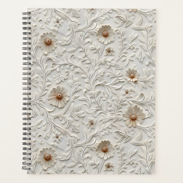Agenda Cuero neutro con herramientas florales (Anverso)
