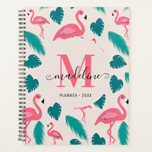 Agenda Cuidada Monograma Hojas Tropicales Flamingo Rosa C