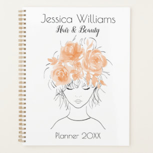 Agenda Cuidado bonito chica melocotón rosas de acuarela-F