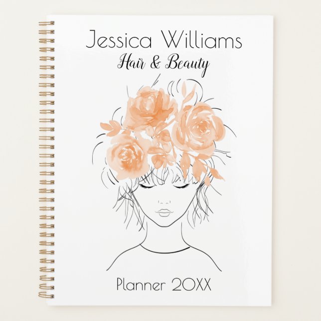 Agenda Cuidado bonito chica melocotón rosas de acuarela-F (Anverso)