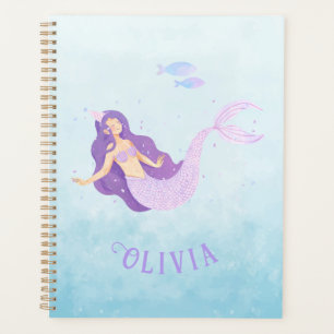 Agenda Cumpleaños de Mermaid Watercolor Púrpura Chica Cut