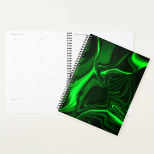 Agenda Curvas y pliegues de color verde sobre fondo oscur