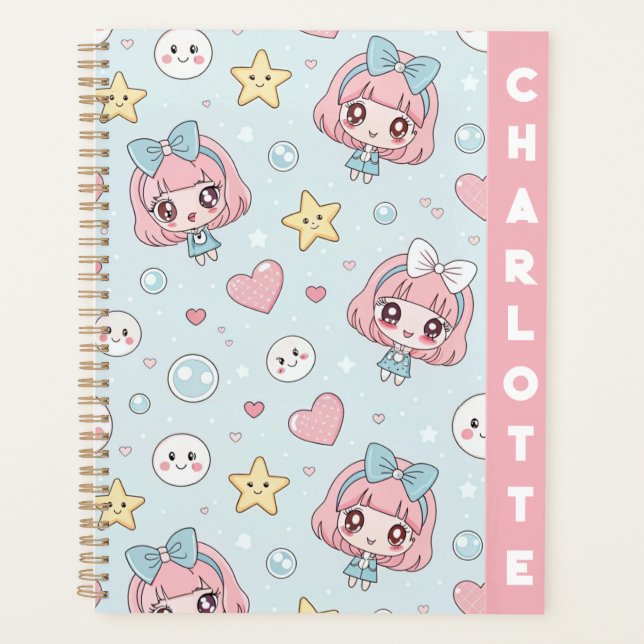 Agenda Custom Anime Kawaii with Hearts and Star (Anverso)