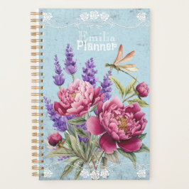 Agenda Custom colorful vintage peonies Lavender Blue