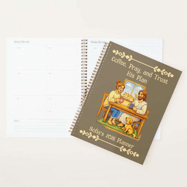 Agenda Custom Jesus & Coffee Crayon Art 2026 2027 Planner (Demostración)