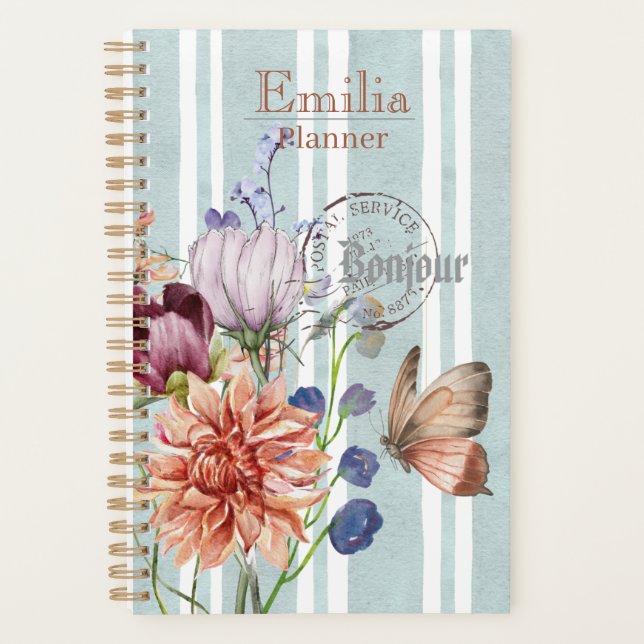 Agenda Custom name adorable french background botanical (Anverso)