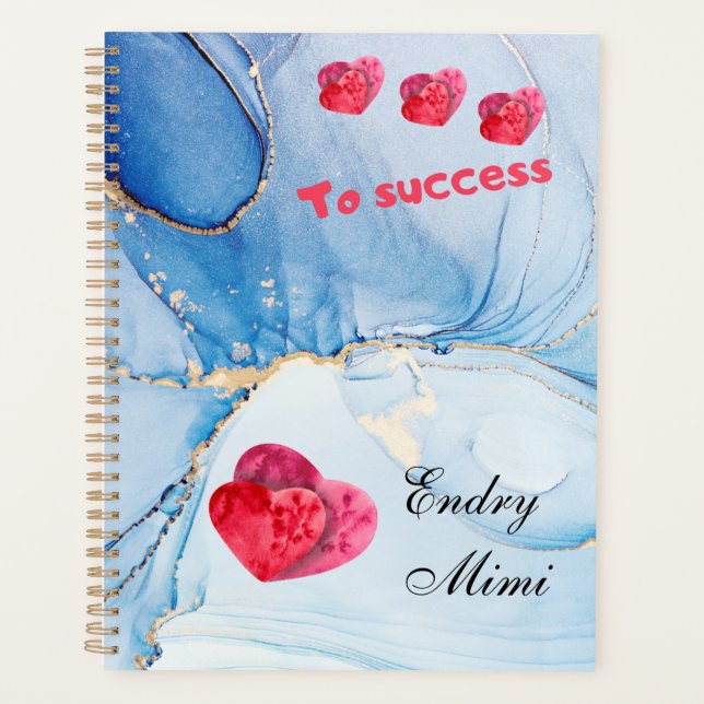 Agenda Custom name blue Wetercolor planner with red heart (Anverso)