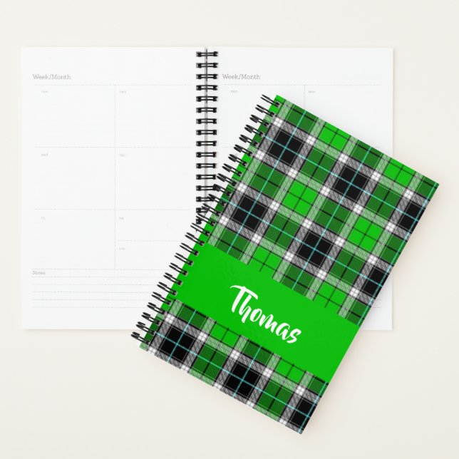 Agenda Custom name green plaid pattern (Demostración)