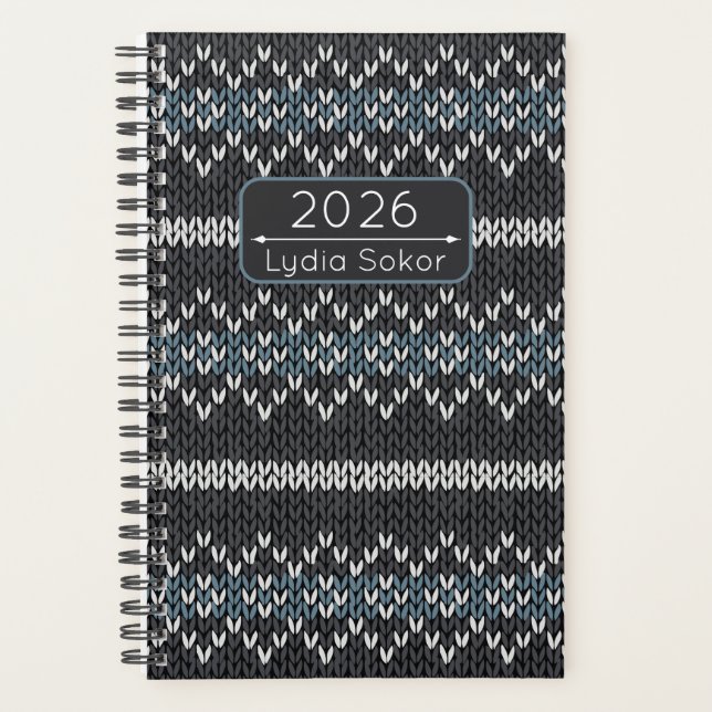 Agenda Custom Name Knit Grey and Blue Planner (Anverso)
