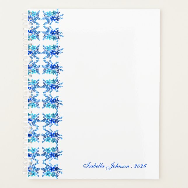 Agenda Custom Name Watercolor Blue Floral (Anverso)