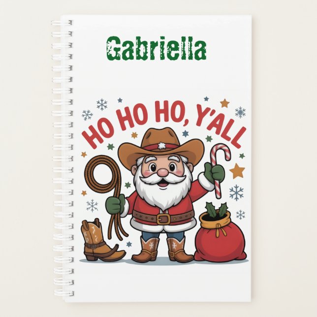 Agenda Custom name western themed Santa Christmas  (Anverso)