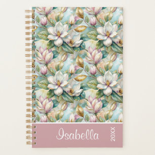 Agenda Custom Pattern Elegant Magnolia Flowers