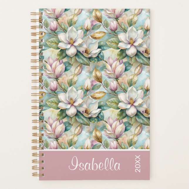 Agenda Custom Pattern Elegant Magnolia Flowers (Anverso)