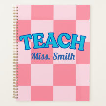 Customizable Blue and PinCheckered Teacher Planner