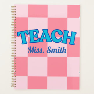 Agenda Customizable Blue and PinCheckered Teacher Planner