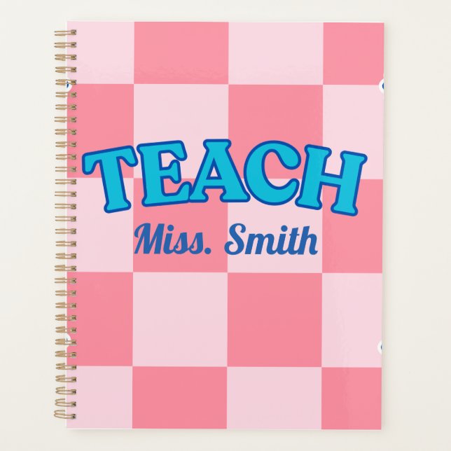Agenda Customizable Blue and PinCheckered Teacher Planner (Anverso)