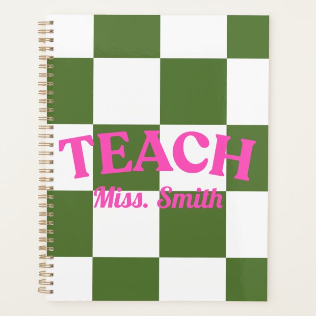Agenda Customizable Green Checkered Teacher Planner (Anverso)