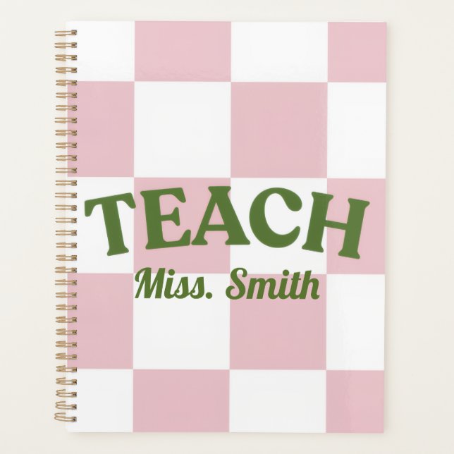 Agenda Customizable Pink Checkered Teacher Planner (Anverso)