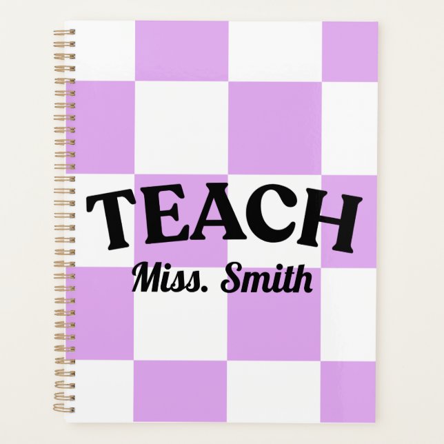 Agenda Customizable Purple Checkered Teacher Planner (Anverso)