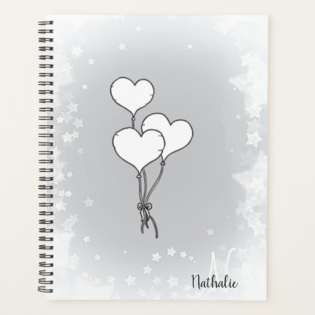 Agenda Cuta acuarela Corazón blanco negro (Anverso)