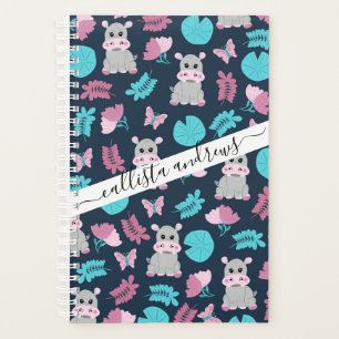 Agenda Cutáneo rosa Verde azulado Hippo Floral Mariposa L