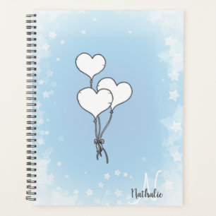 Agenda Cute acuarela Blue Heart Balloons Planner