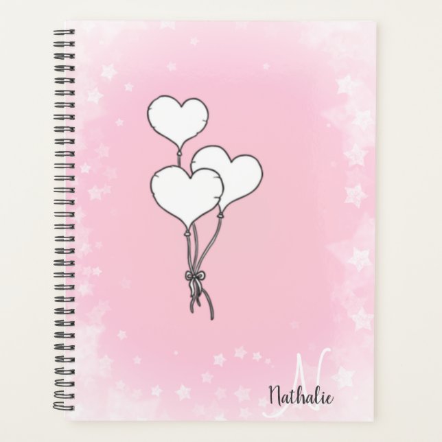 Agenda Cute acuarela Globos de Corazón Rosa (Anverso)