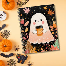Cute Autumn Ghost with Pumpkin Coffee – Cozy Fall