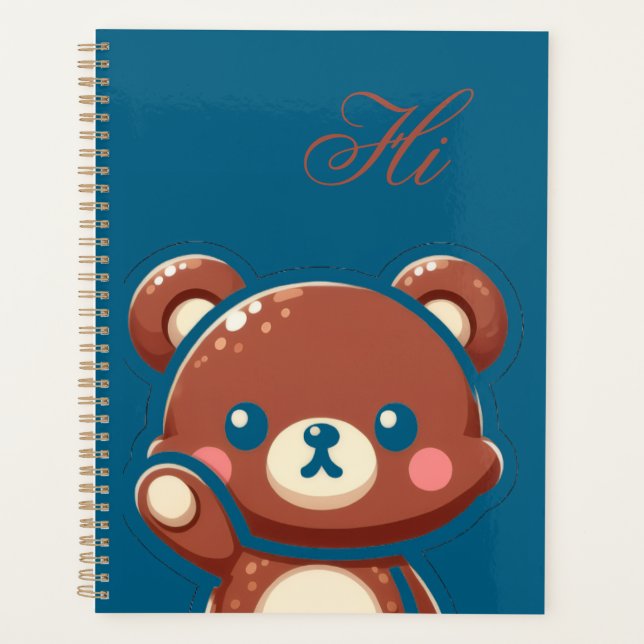 Agenda Cute Bear Spiral Planner – Teal Blue Teddy Bear  (Anverso)