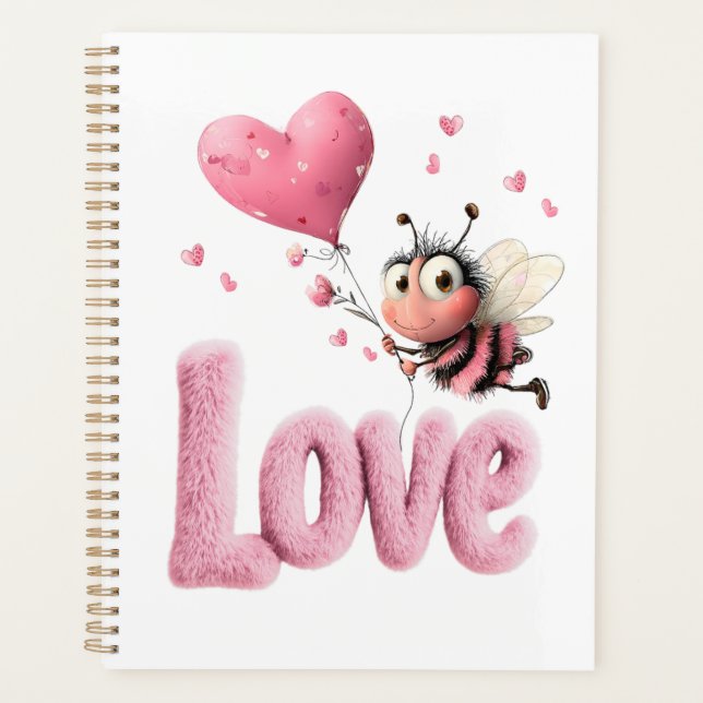 Agenda Cute Bee Fluffy Pink Love Heart Balloon  (Anverso)