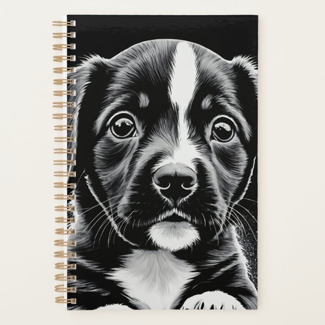 Agenda Cute Black & White Puppy – Dog Lover Planner (Anverso)