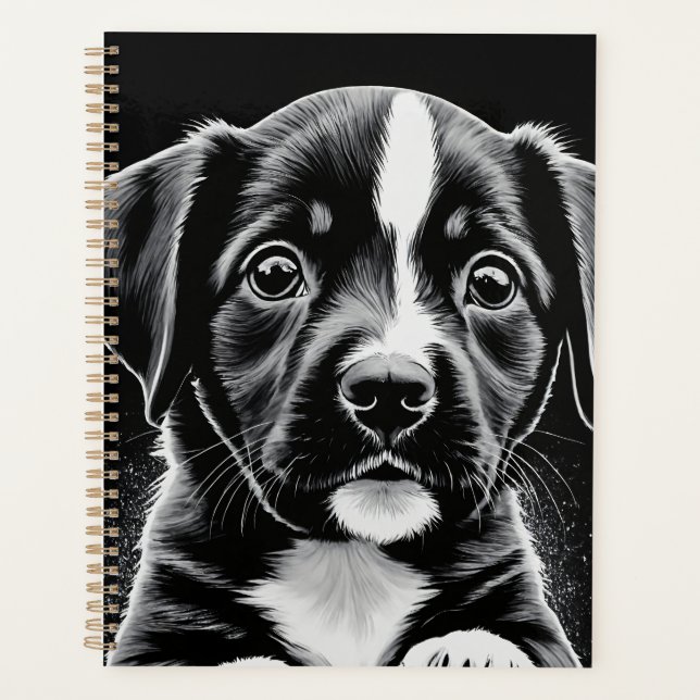 Agenda Cute Black & White Puppy – Dog Lover Planner (Anverso)