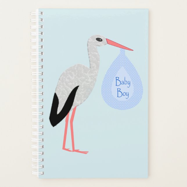 Agenda Cute Blue Baby Boy Stork (Anverso)
