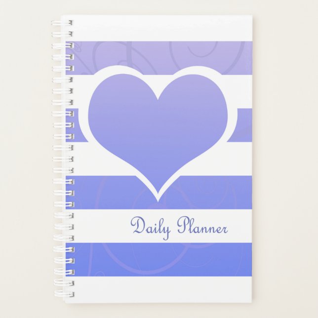 Agenda Cute Blue Pastel Heart Stripes Planner (Anverso)