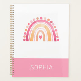 Agenda Cute Boho acuarela Arcoiris en rosa personalizado