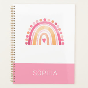 Agenda Cute Boho acuarela Arcoiris en rosa personalizado