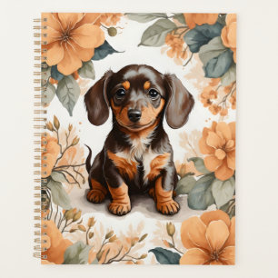 Agenda Cute Brown Dachshund Puppy Peach Floral