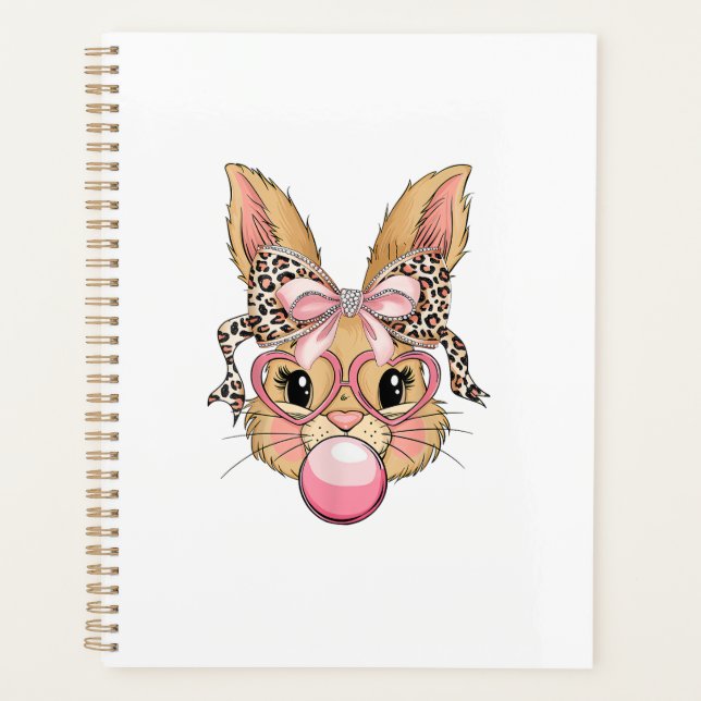 Agenda Cute Bunny Rabbit Face Leopard Glasses Girl Happy  (Anverso)