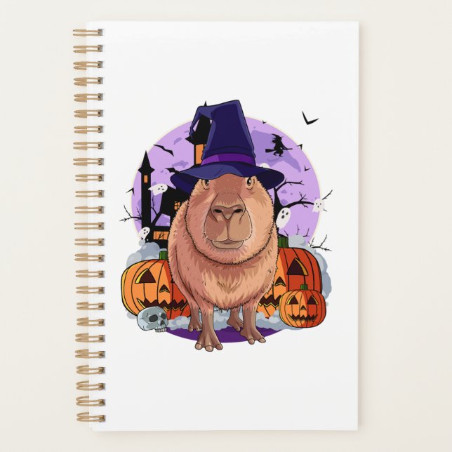 Agenda Cute Capybara Halloween Bruja Calabaza sudadera (Anverso)
