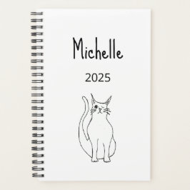Agenda Cute Cat Personalizado 2025 Winking Kitty Black Wh