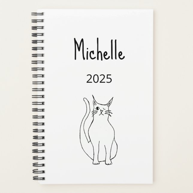 Agenda Cute Cat Personalizado 2025 Winking Kitty Black Wh (Anverso)