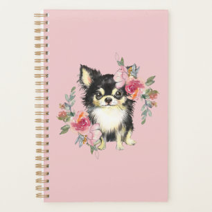 Agenda Cute Chihuahua Cuppy y Flores acuarela Art 