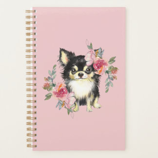 Agenda Cute Chihuahua Cuppy y Flores acuarela Art