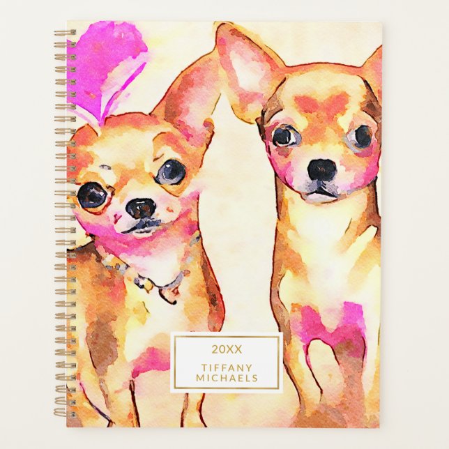 Agenda Cute Chihuahua Perros Pink Heart Watercolor (Anverso)