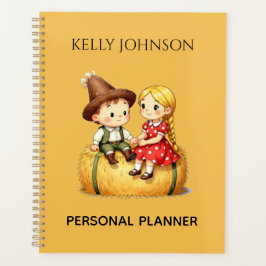 Agenda Cute Country Kids on Hay Bale – Rustic Cartoon Art