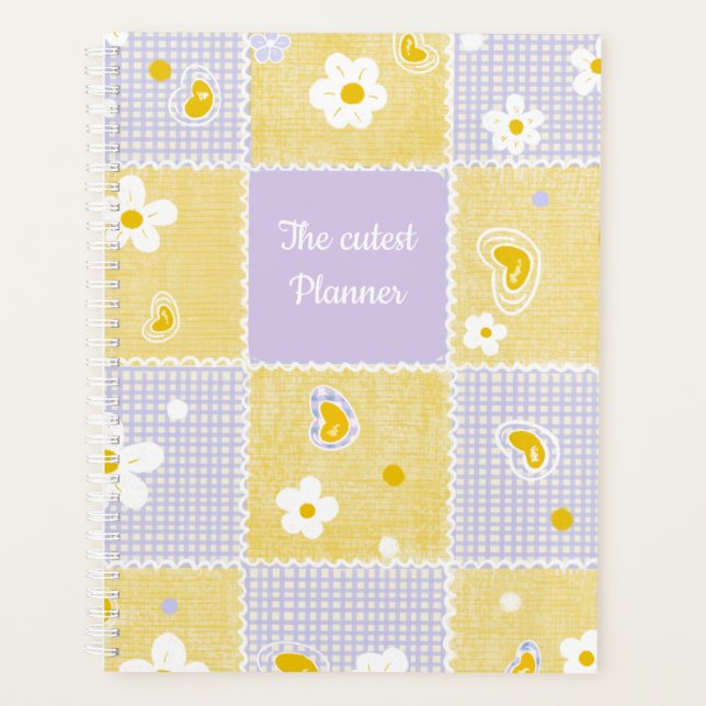 Agenda Cute Daisy Patchwork Aesthetic Gingham Personalize (Anverso)