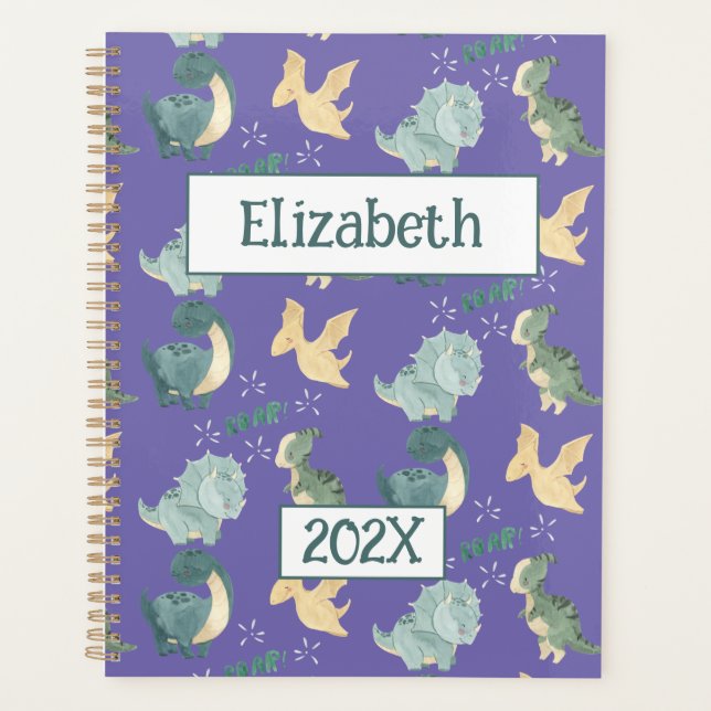 Agenda Cute Dinosaur Personalizado Light Purple 2024 (Anverso)