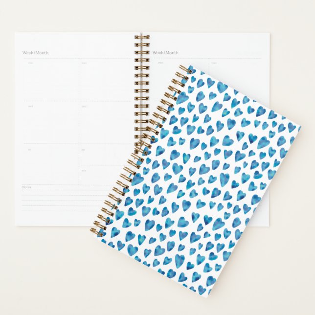 Agenda Cute Divertido Azul Acuarela Patrón Corazón (Demostración)